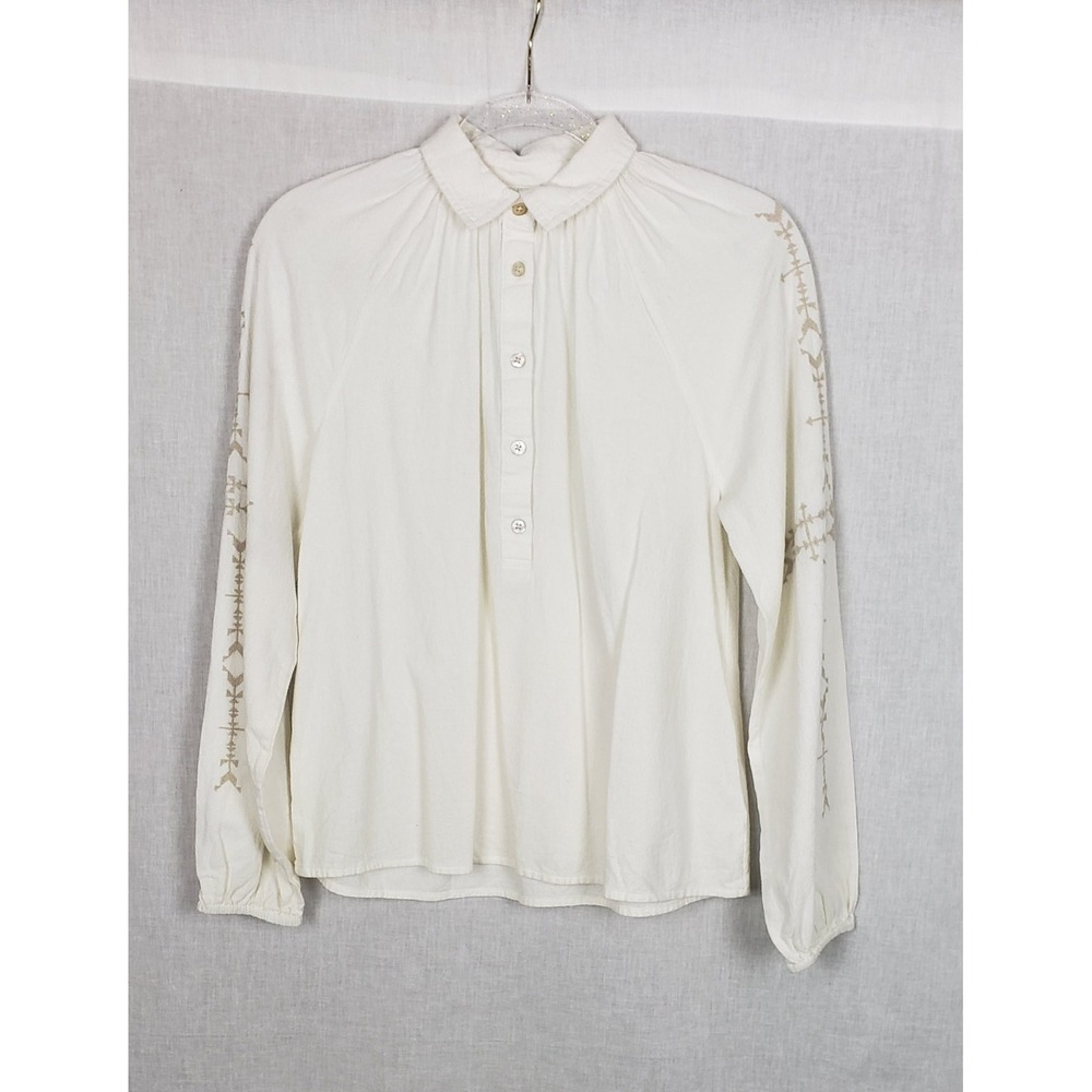 Faherty Button Front Top Shirt Embroidered 100% Cotton XS Ivory Casual‎ Boho